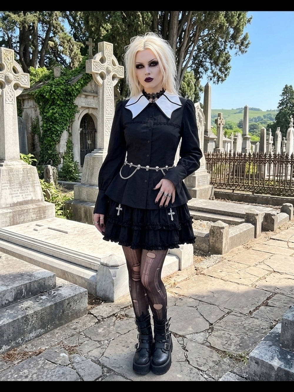 Gothic Peter Pan Collar Black Peplum Blouse